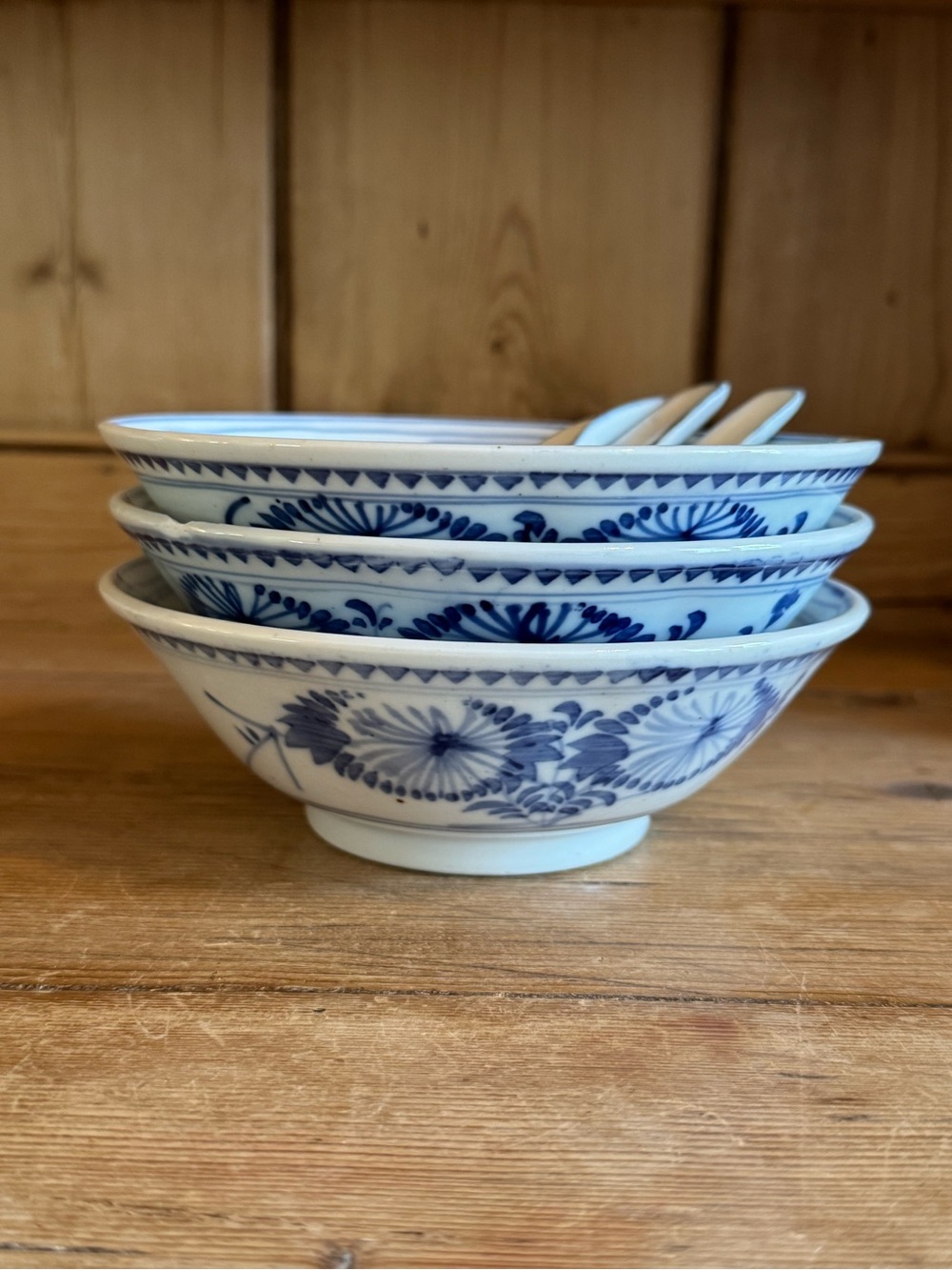 Blue and White Floral Porcelain Rice Bowl and Spoon set - Classic Dining